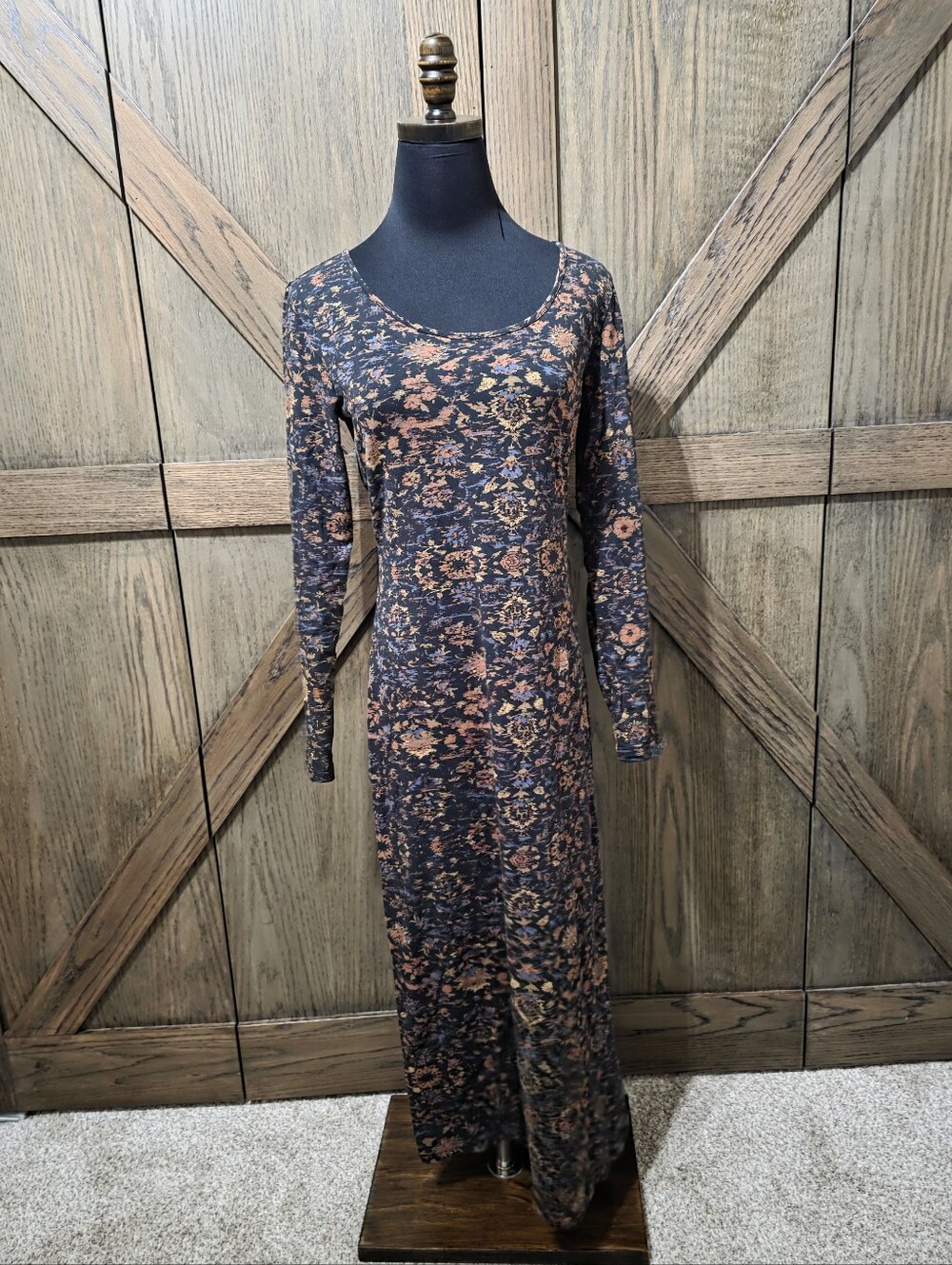 Peruvian Connection Navy Floral Maxi Dress with Rust Accents